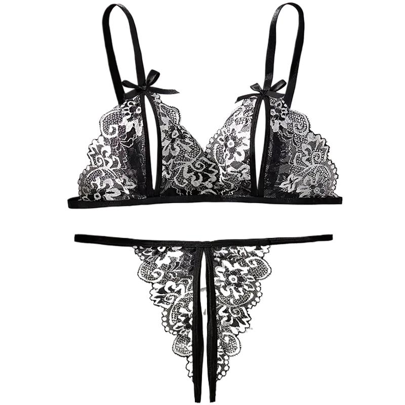 Lace Bralette Set - Noir chaud sans entrejambe Sexy femmes