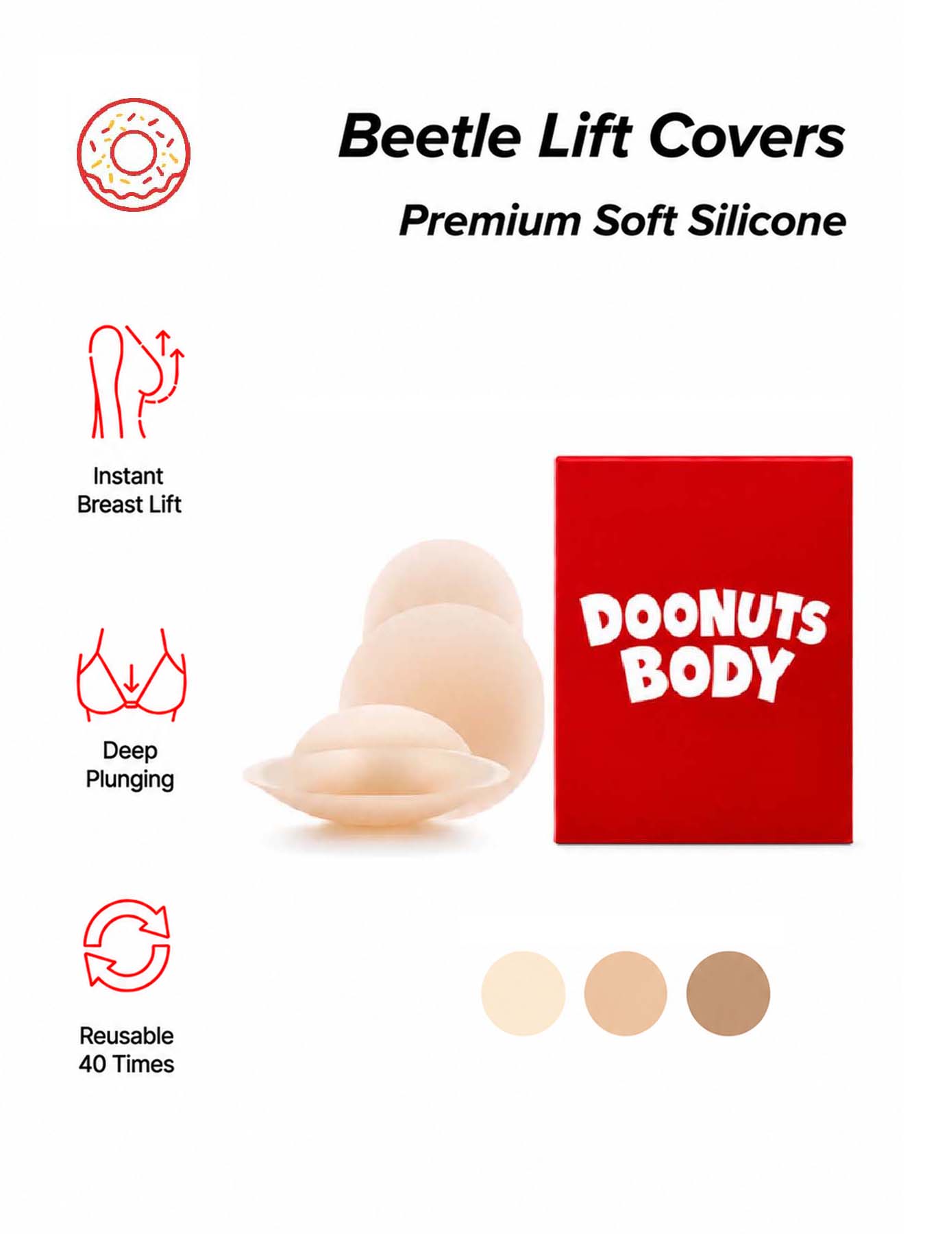 Push Up Bra Silicone - DOONUTS : couvre-mamelons invisibles, réutilisables, imperméables,